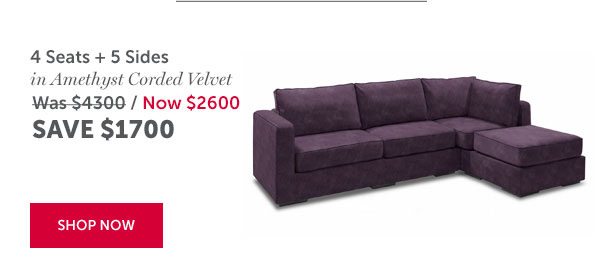 4 Seats + 5 Sides in Amethyst Corded Velvet | SAVE $1700 | SHOP NOW >>
