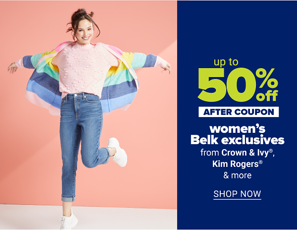 Up to 50% off women's Belk exclusives from Crown & Ivy, Kim Rogers & more after coupon. Shop Now.
