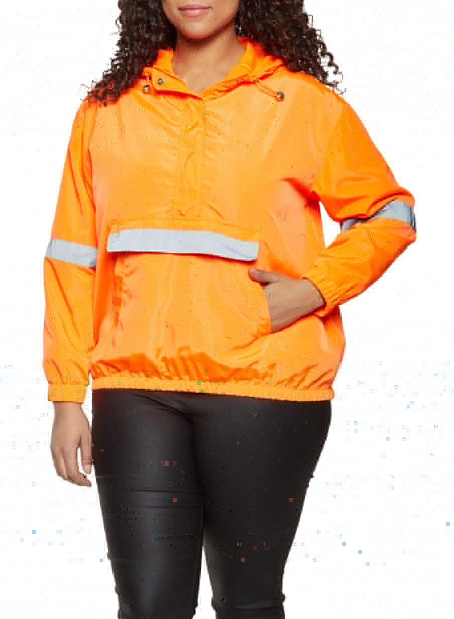 Plus Size Reflective Tape Windbreaker