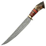 Upswept Horn Damascus Bowie Knife