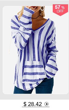 Pocket Long Sleeve Striped Hooded Collar T Shirt