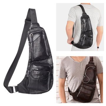Men Solid Genuine Leather Crossbody Bag
