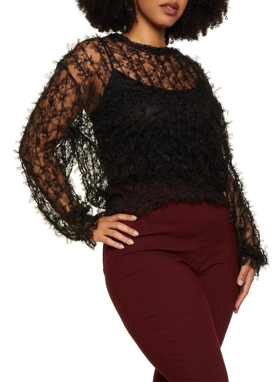 Plus Size Knotted Mesh Top