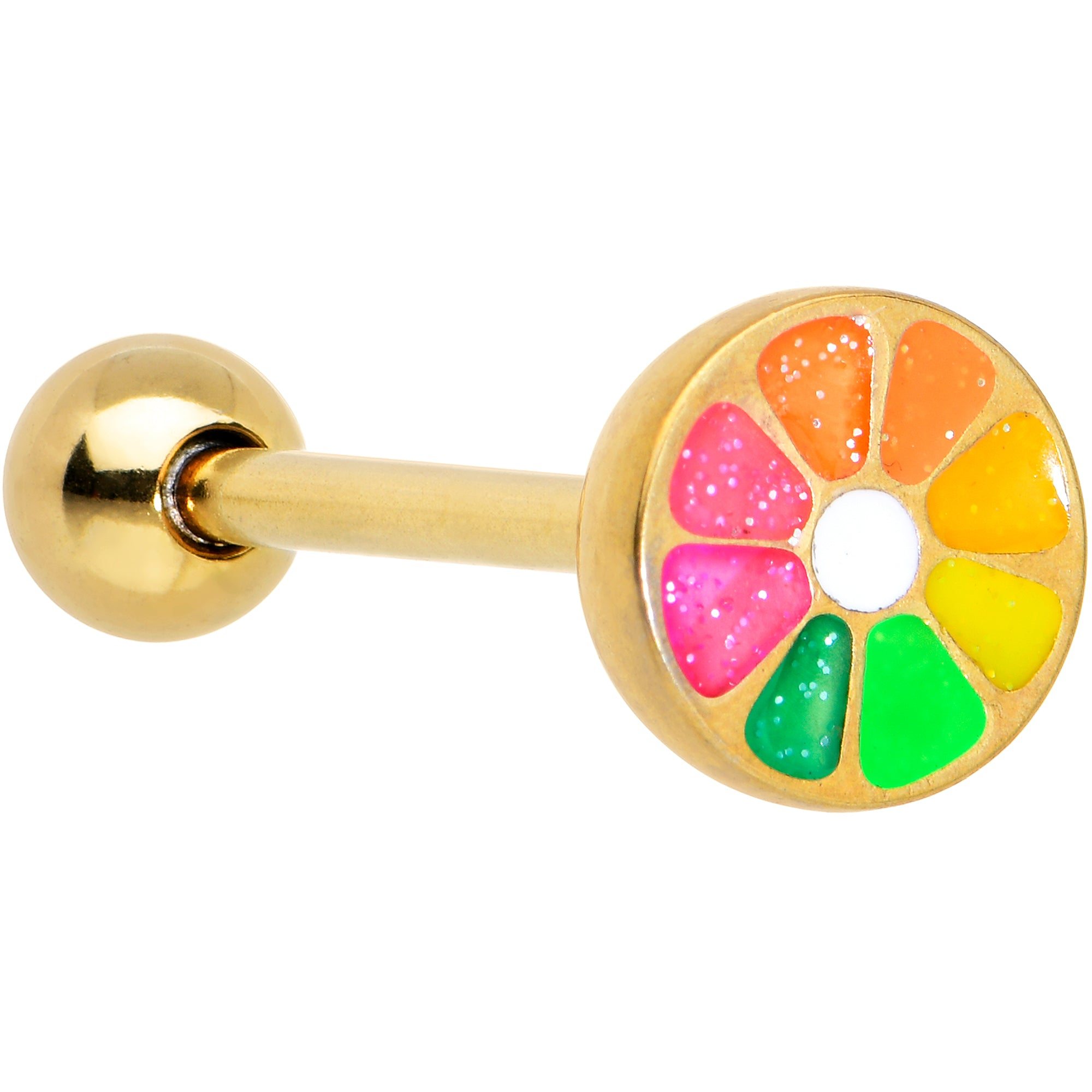 Image of Gold Tone Rainbow Grapefruit Barbell Tongue Ring