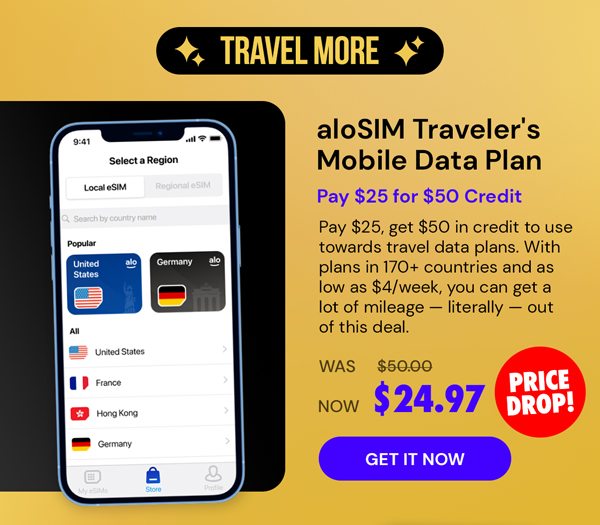 aloSIM Traveler's Mobile Data Plan: Pay $25 for $50 Credit