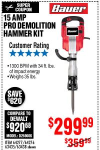 View 15 Amp 35 lb. Pro Demolition Hammer Kit