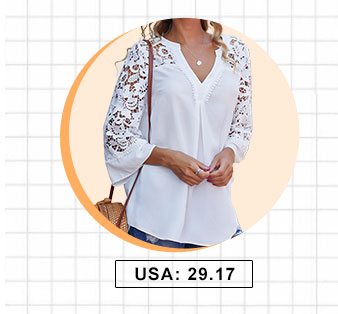 Lace Panel Split Neck Side Slit Blouse 