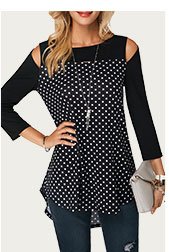 Polka Dot Print Cold Shoulder Blouse