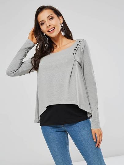 Color Block Double Layer Women's T-Shirt