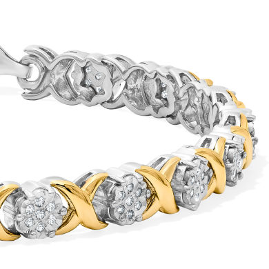 Diamond Tennis Bracelet 1/2 ct tw Round-cut Sterling Silver & 10K Yellow Gold 7.5''