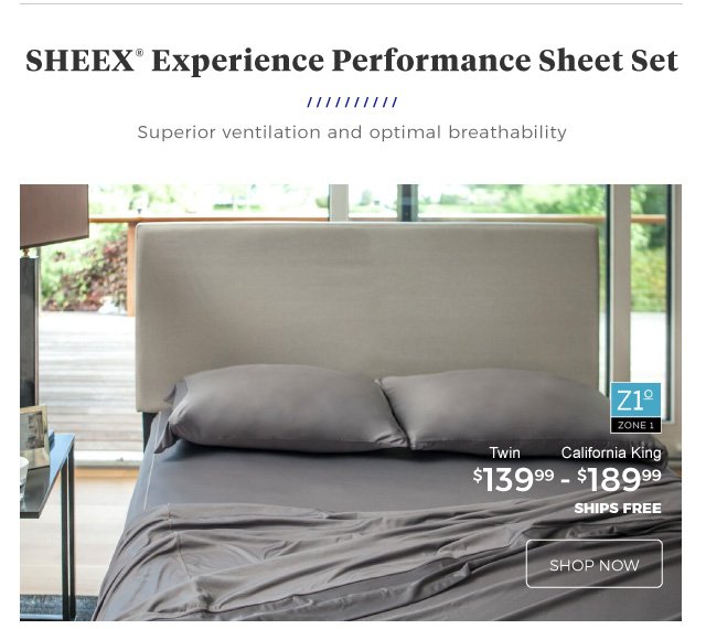 Sheex(R) Experience Performance Sheet Set | Superior ventilation and optimal breathability | Z1°Zone 1 | Twin $139.99 - California King $189.99 | ships free | shop now