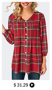 Blouson Sleeve Plaid Print V Neck Blouse