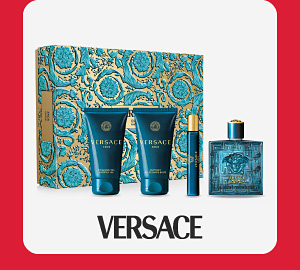 An image of a Versace gift set and the logo.