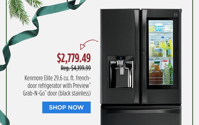 $2,779.49 | Reg. $4,199.99 | Kenmore Elite 29.6 cu. ft. french-door refrigerator with Preview™ Grab-N-Go™ door (black stainless) | SHOP NOW