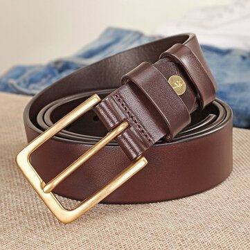 110-130CM Men Genuine Leather Solid Color Square Alloy Pin Buckle Casual Business Belt