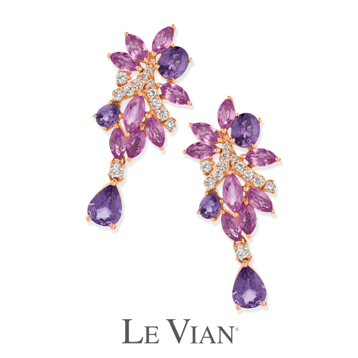 Le Vian Purple/Pink Sapphire Earrings 3/8 ct tw Diamonds 14K Strawberry Gold