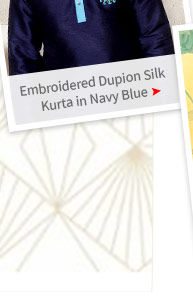 Embroidered Dupion Silk Kurta in Navy Blue