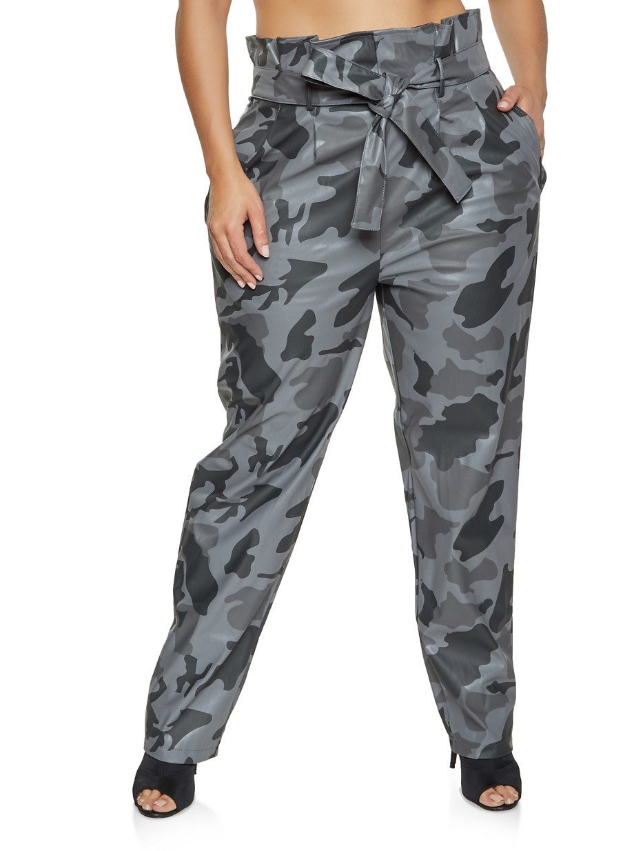 Plus Size Camo Paper Bag Waist Pants