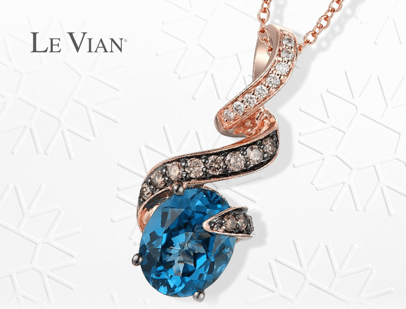 Le Vian Oval-Cut Blue Topaz Necklace 1/4 ct tw Diamonds 14K Strawberry Gold 19''