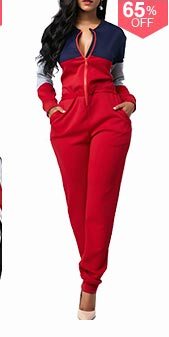 Color Block Zipper Up Pocket Jumpsuit