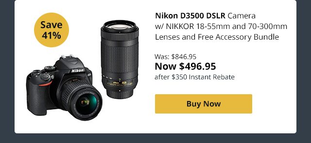 Nikon D3500 DSLR Camera Includes NIKKOR 18-55mm and 70-300mm Lenses and Free Accessory Bundle