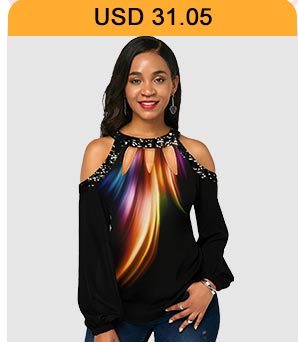 Sequin Embellished Cold Shoulder Printed T Shirt 