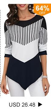Asymmetric Hem Color Block T Shirt