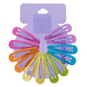 Rainbow Glitter Snap Hair Clips - 12 Pack