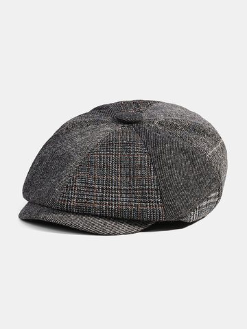Collrown Men Wool Stripe Triangle Vintage Octagonal Cap Flat Cap