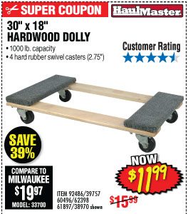 View 30 In x 18 In 1000 lbs. Capacity Hardwood Dolly