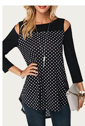 Polka Dot Print Cold Shoulder Blouse