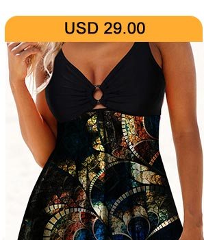 Double Strap Ring Detail Psychedelic Print Swimdress and Panty