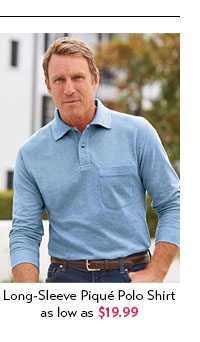 Men's Long-Sleeve Pique Polo Shirt as low as $19.99