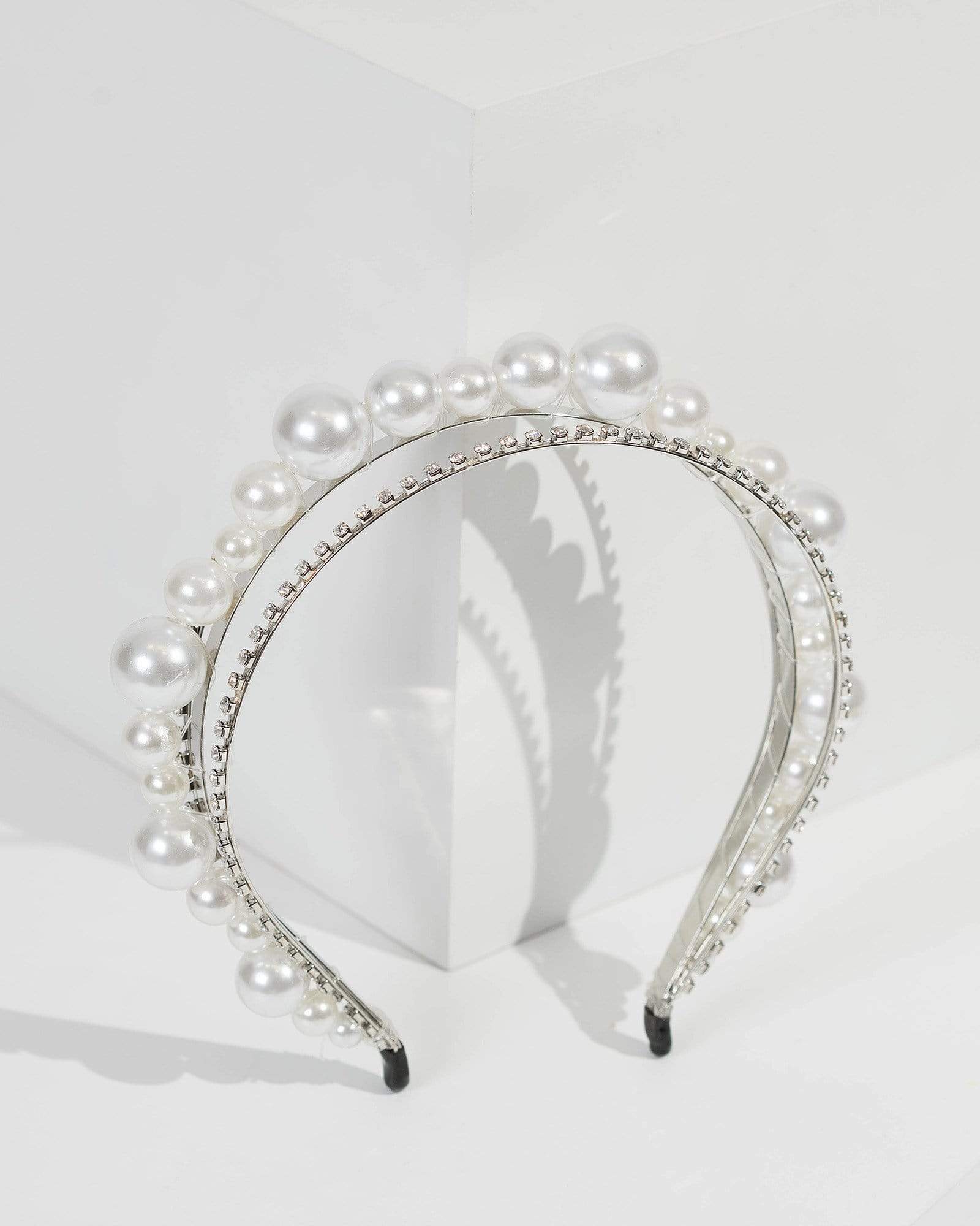 Image of Silver Multi Row Crystal And Pearl Headband