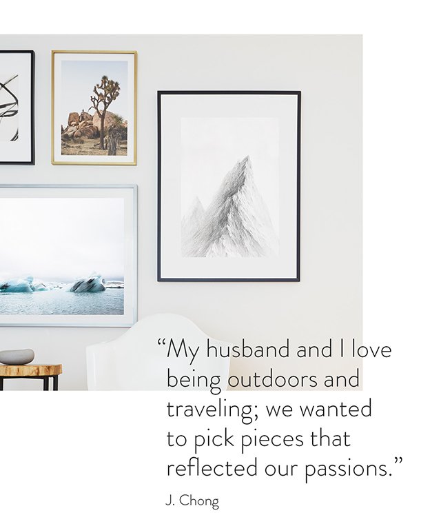 &My husband and I love being outdoors and traveling, we wanted to pick pieces that reflected our passions.&