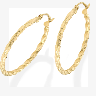 Twist Hoop Earrings 14K Yellow Gold 30mm