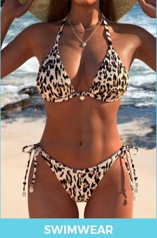 ROTITA Smocked Light Coffee Leopard Bikini Set