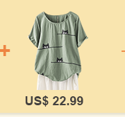 Cartoon Cat Printed Short Sleeve T-shirt