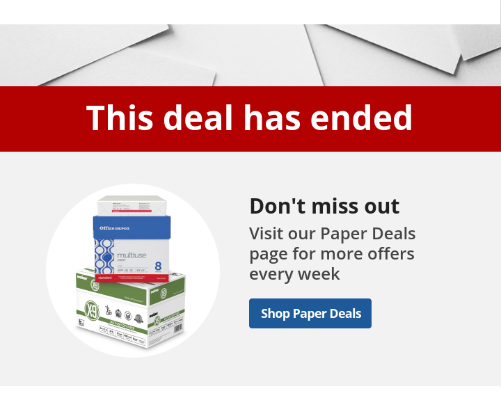 $42.99 10-ream paper case Office Depot® Brand Copy Paper Online only, limit 5