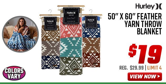 Hurley 50'' x 60'' Feather Yarn Throw Blanket