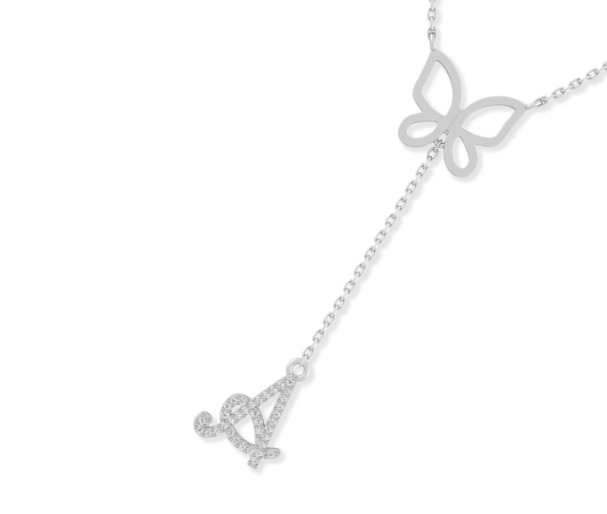 1/20 - 1/6 ct tw Diamond Butterfly Initial Necklace