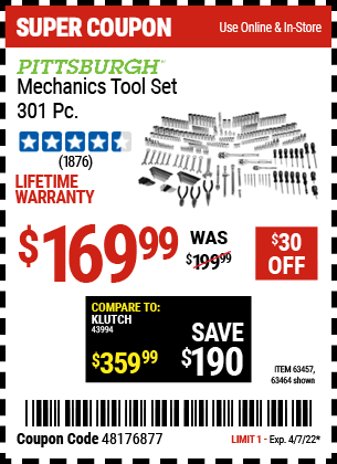 Mechanics Tool Set 301 Pc