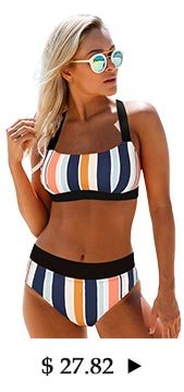 Tie Back Multicolor Striped Bikini Set 