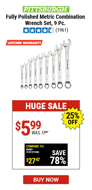 Fully Polished Metric Combination Wrench Set, 9 Pc.