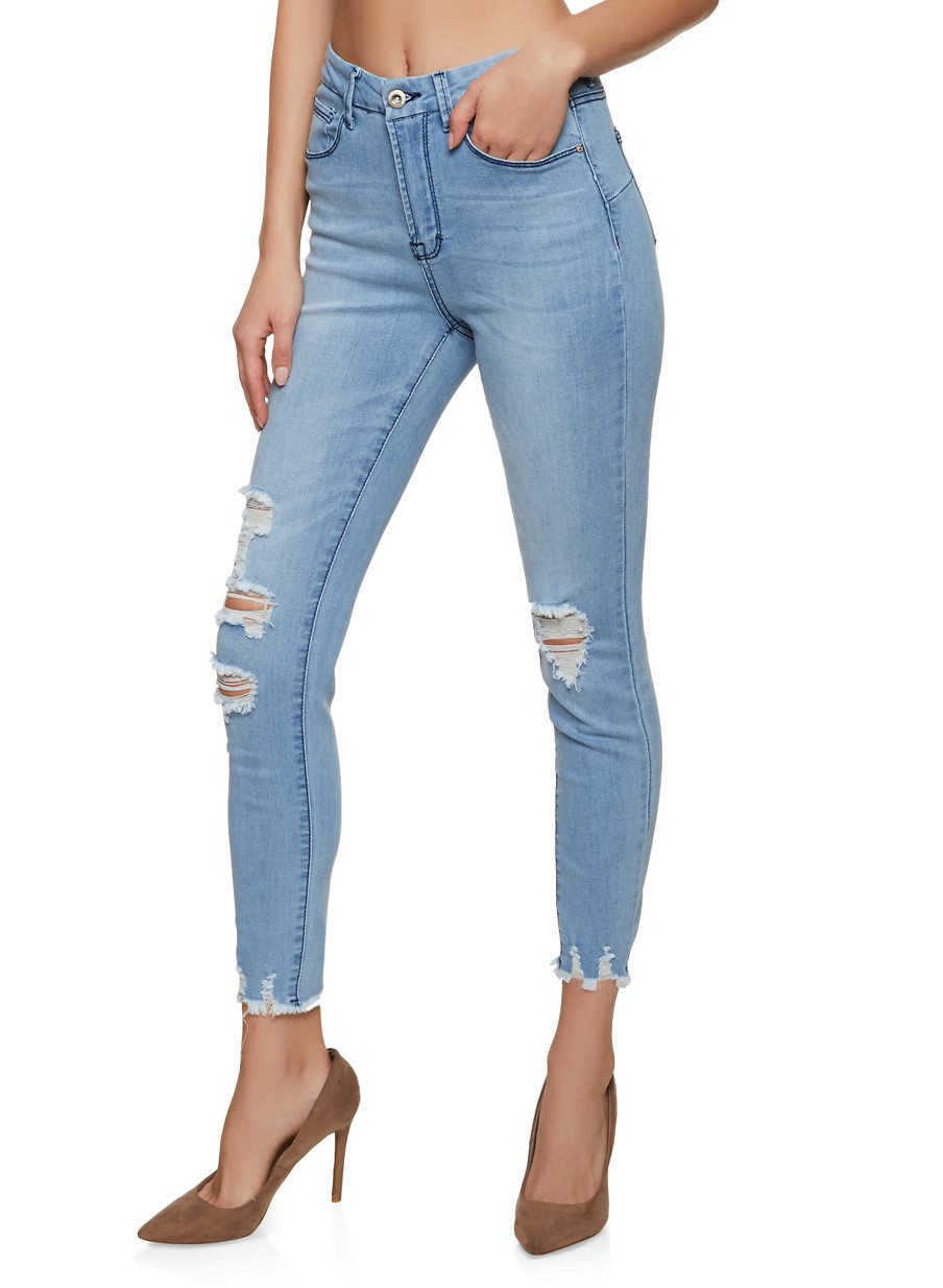 Wax High Waisted Frayed Hem Skinny Jeans