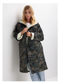 Womens Khaki Camo Fleece Lined Changing Coat