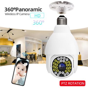 GUUDGO V380 WIFI E27 1080P Bulb Dome Camera PTZ Dual Light 12 infrared +16 White Light Night Vision with Base Remote Control