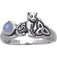 White Bronze Triquetra Cat Gemstone Ring