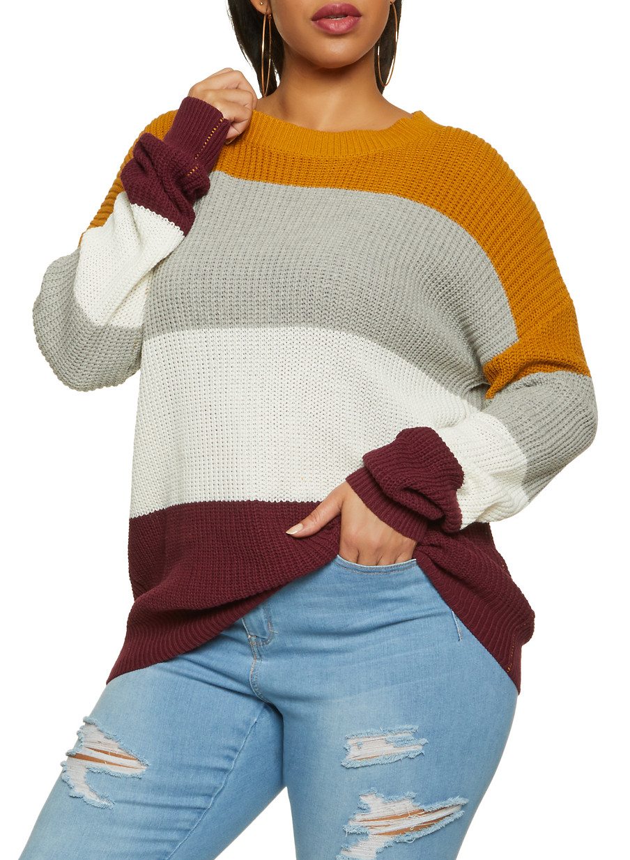 Plus Size Knit Color Block Sweater