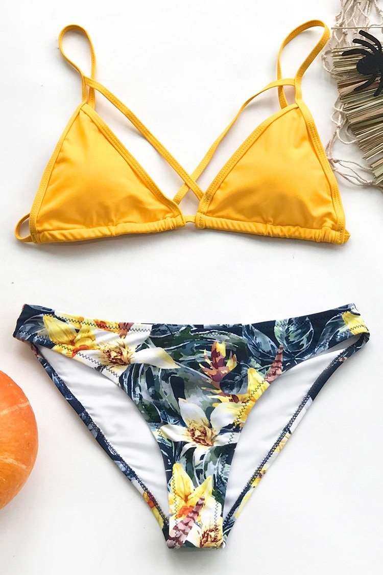 Yellow Floral Cross Bikini